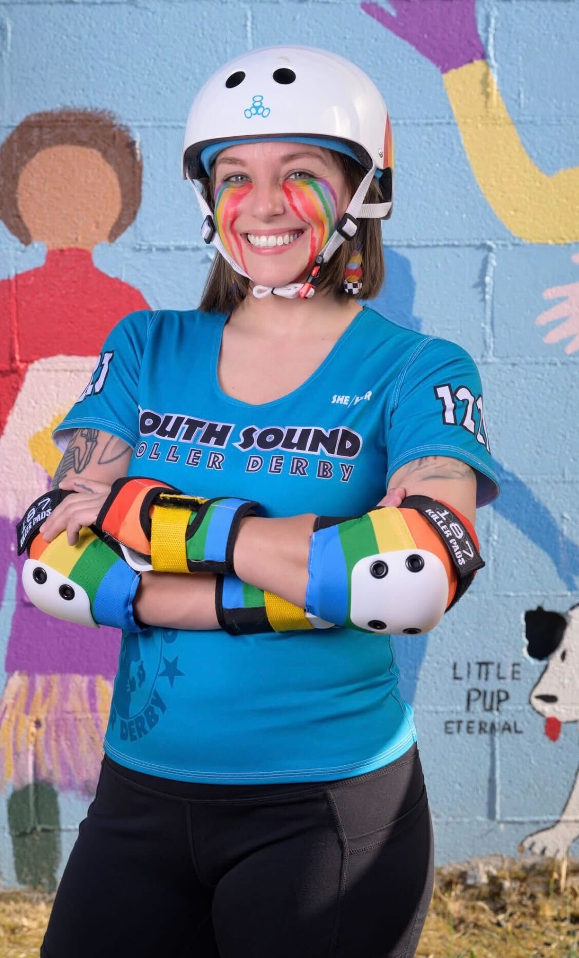 Photograph of skater Slainbow Brite of South Sound Roller Derby